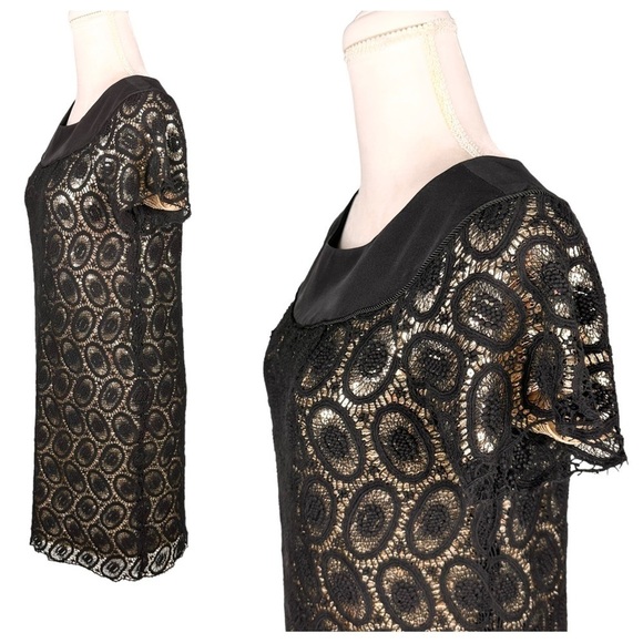 3.1 Phillip Lim mini cocktail dress black lace gold sequins 4 short sleeve - Picture 4 of 16